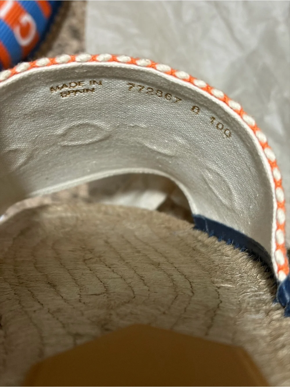 Gucci Orange and Blue Striped Logo Slide Sandals